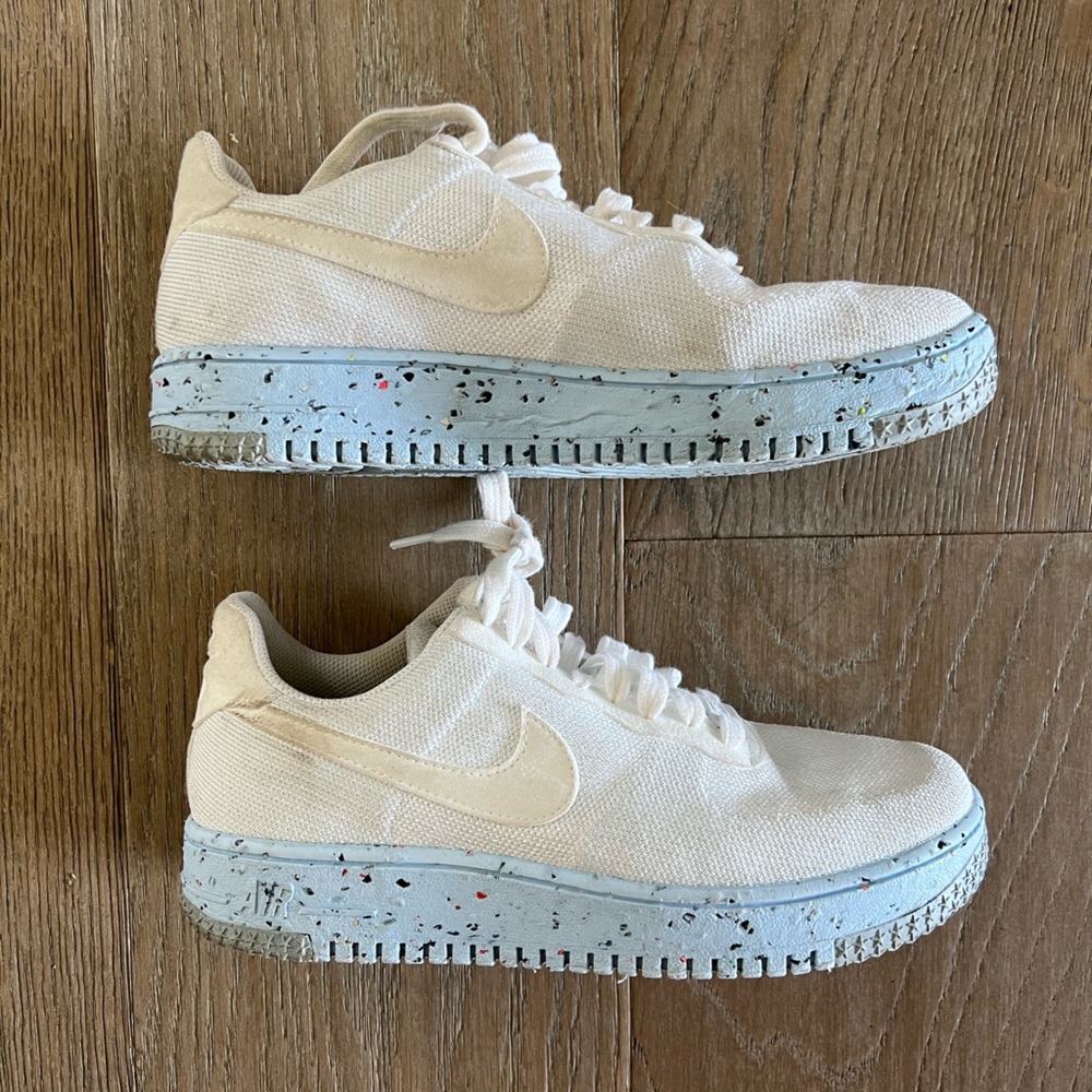 Nike canvas Air Force ones white with recycled sole in light blue size 9